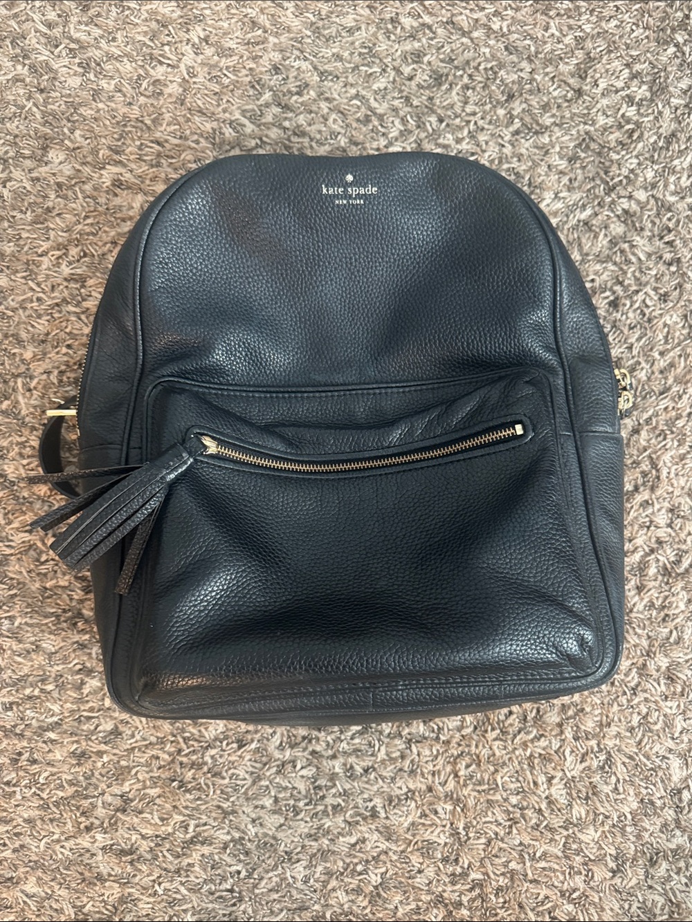 kate spade Black Pebbled Leather Backpack with Tassel Zipper